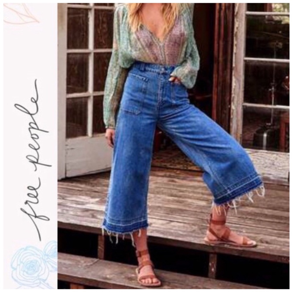 Free People Lotus Blue Dawn To Dusk wide leg crop